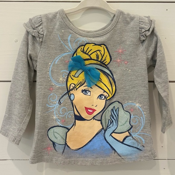 Disney Cinderella Long Sleeve Character Graphic Tee Shirt Grey Blue Size 2T - Picture 1 of 3